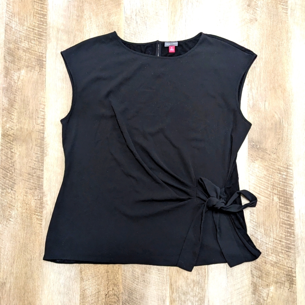 Vince Camuto Black Sleeveless Blouse Bow Tie Front